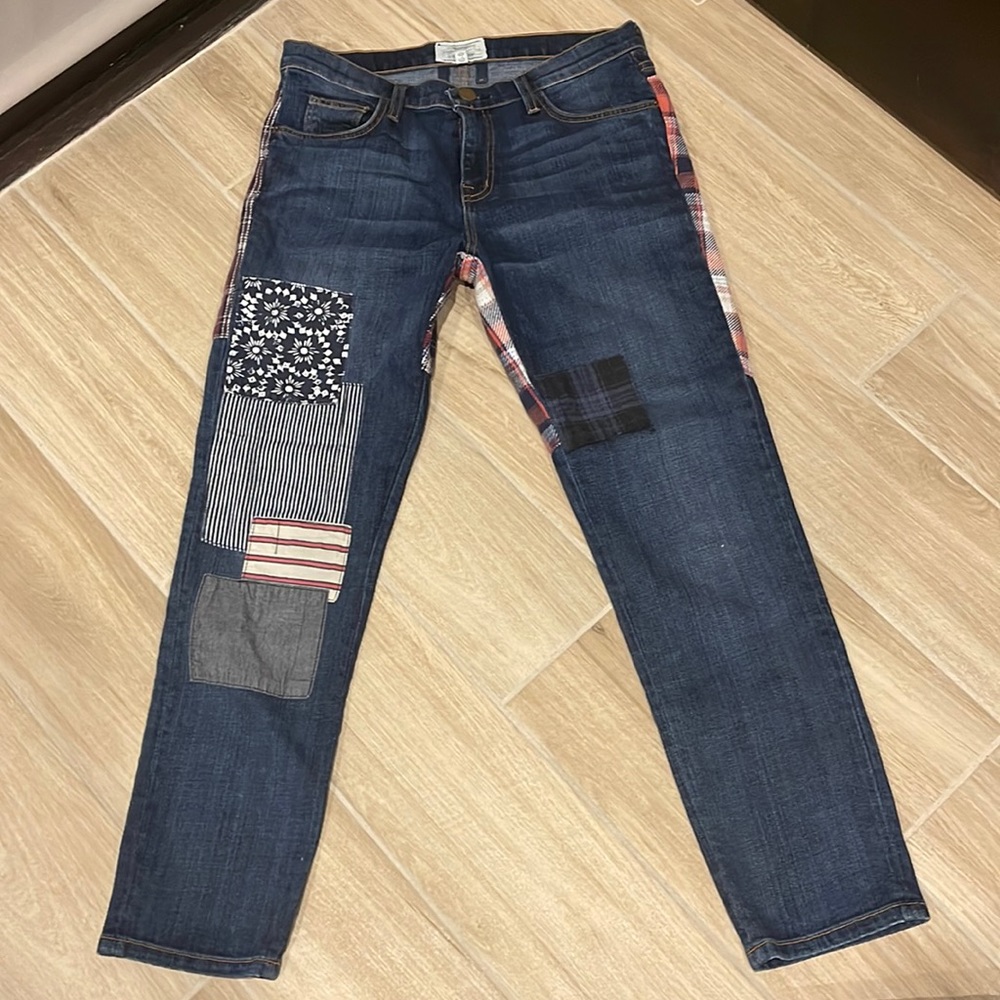 Current Elliott THE FLING super cool patchwork jeans boyfriend fit size 26